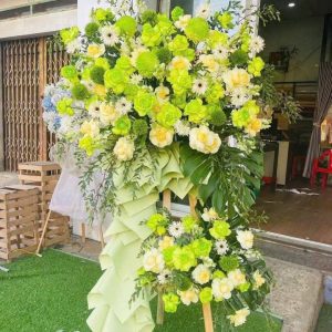 k01 kệ hoa 2 tầng tone đỏ cam rực rỡ mừng khai trương tại bắc ninh