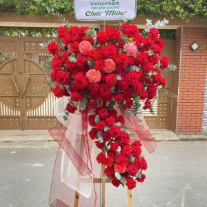 k01 kệ hoa 2 tầng tone đỏ cam rực rỡ mừng khai trương tại bắc ninh